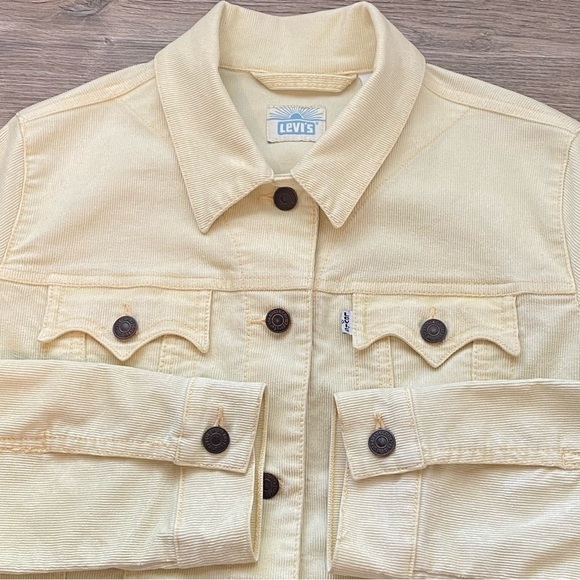 Levi’s Y2K Corduroy Trucker Jacket Pale Yellow Size Large - Picture 6 of 12